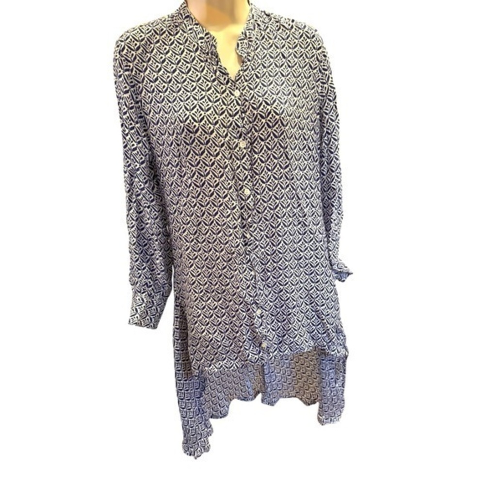 Roberta Roller Rabbit Button Down Tunic Blouse High Low Designer